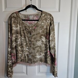 Pink Argo Women's Floral Button-Up Top - Brown and Pink